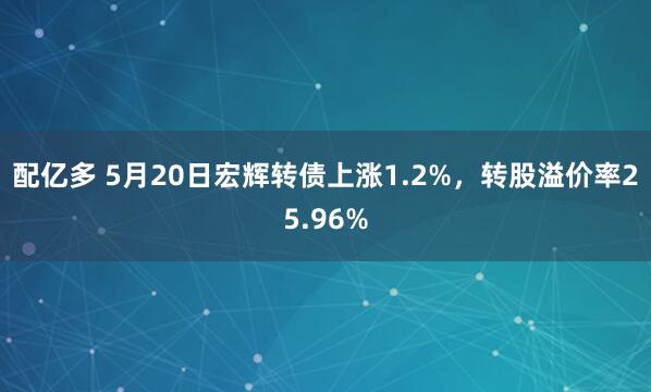 配亿多 5月20日宏辉转债上涨1.2%，转股溢价率25.96%